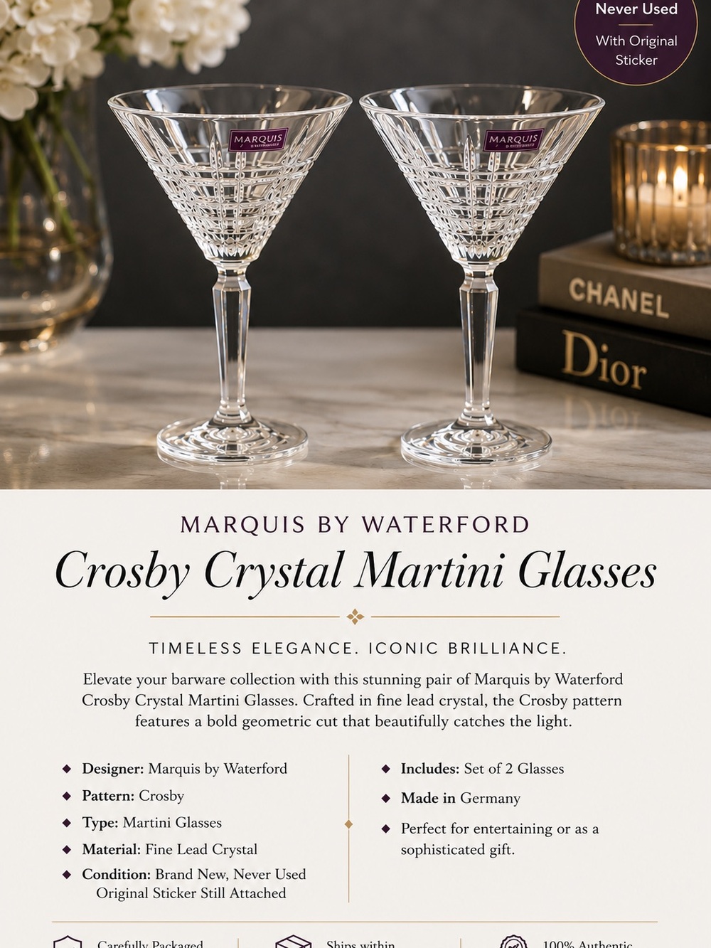 Crosby Crystal Martini Glasses - Clear (Set of 2)